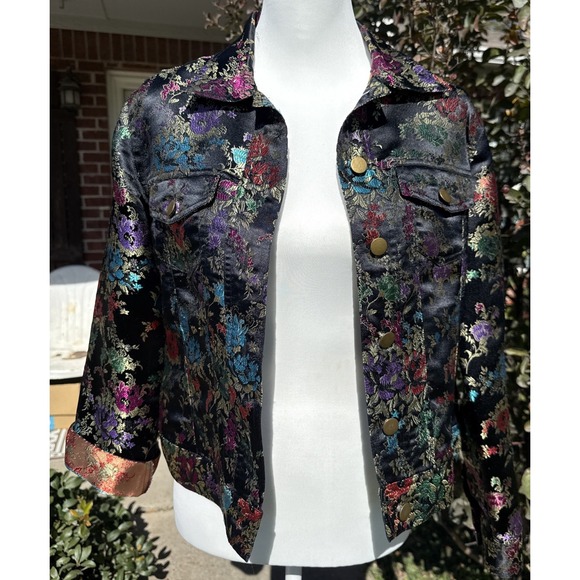 Vtg Spencer Jeremy Y2K Floral Asian Shine Blazer Jacket Whimsical Grunge Sz S - Picture 2 of 10